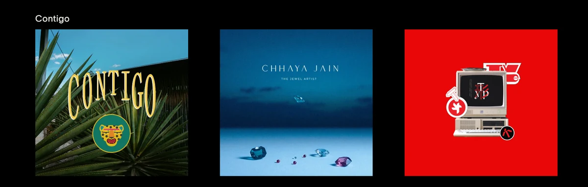 A row of Point Of's branding and campaign work: the Contigo, Chhaya Jain, and TYPE project thumbnails from their client portfolio
