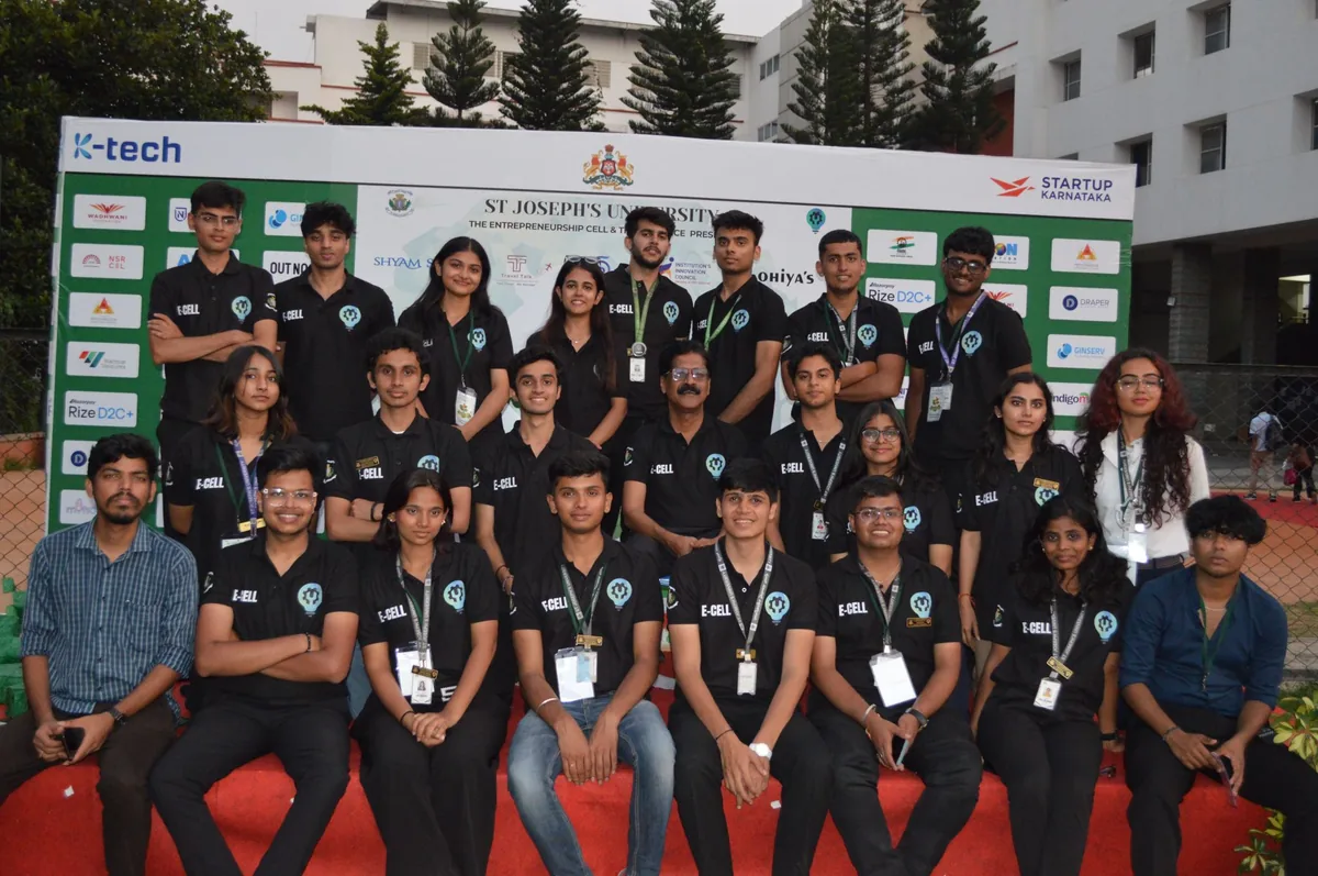The St. Joseph's University E-Cell organizing team on stage at Startup Mela
